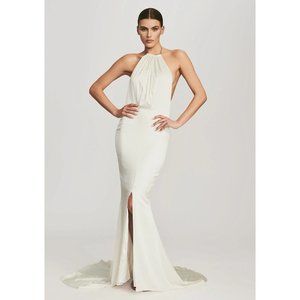 Retrofete Margot Dress White Silk Open Back Rhinestones